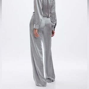 GAP High rise pleated satin wide leg trousers